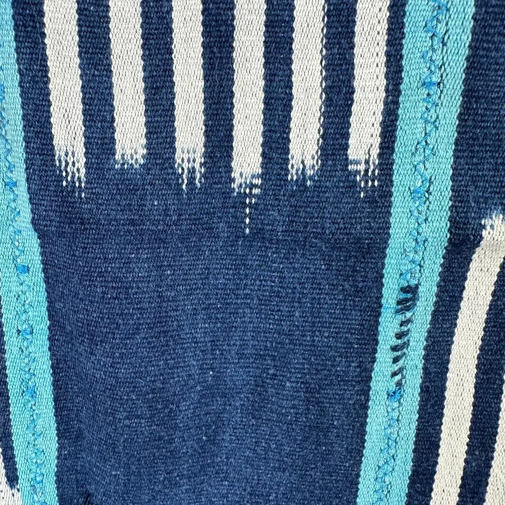 Indigo Blue Woven Textile Throw Wall Hanging Boho Geometric Fringe Artisan